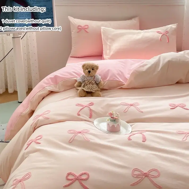 3pcs Elegant Embroidered Orchid Bed Linen Set, Includes Soft Comforter and Pillow Covers, and Breathable for All Seasons