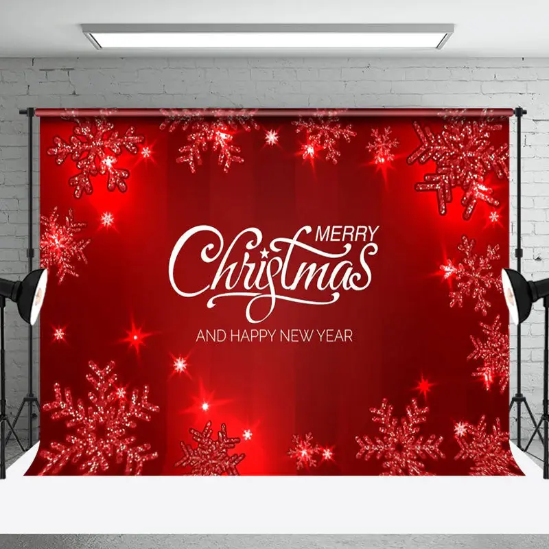 Aperturee Red Shining Snowflakes Christmas New Year Backdrop