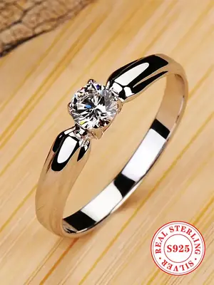 925 Sterling Silver Fashion Elegant Rhinestone Decor Ring, Temperament Rings As Gift, Trendy All-match & Exquisite Jewelry fo...