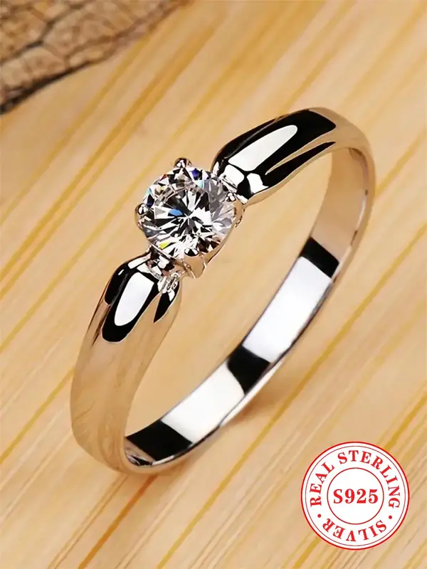 925 Sterling Silver Fashion Elegant Rhinestone Decor Ring, Temperament Rings As Gift, Trendy All-match & Exquisite Jewelry fo...