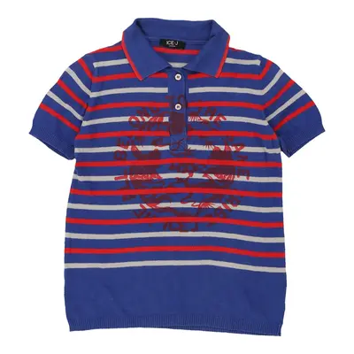 Ice J By Iceberg Striped Polo Shirt - Medium Blue Cotton | Size: medium