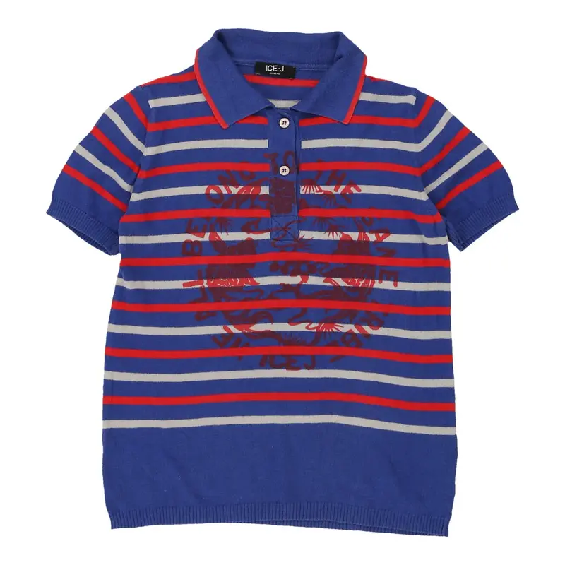 Ice J By Iceberg Striped Polo Shirt - Medium Blue Cotton | Size: medium