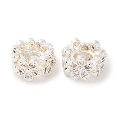 Brass Micro Pave Clear Cubic Zirconia European Beads