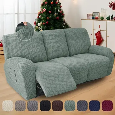 1/2/3 Seater Solid Color Elastic Washable Recliner Cover, Stretch Jacquard Armchair Covers Couch Slipcover With Pocket for Ho...