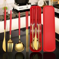 Stainless Steel Tableware Set, 3/4 Counts Stainless Steel Spoon & Chopstick & Fork (and Optional Knife), Portable Cutlery Set...