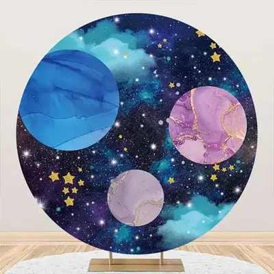 Blue Marble Texture Galaxy Round Birthday Backdrop - Aperturee