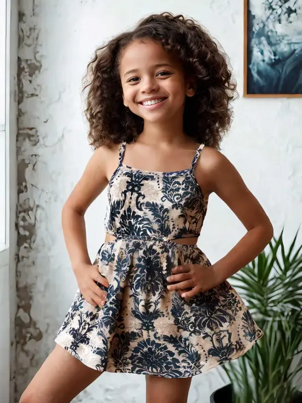 Girl's Floral Print Crop Tank Top Cami Dress, Boho Sleeveless Spaghetti Strap Dress for Beach Holiday Vacation, Kids Clothes ...