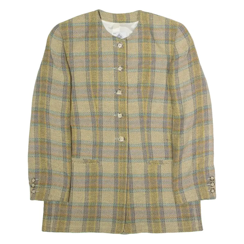 GIBIER Womens Blazer Jacket Yellow Knit Plaid UK 20