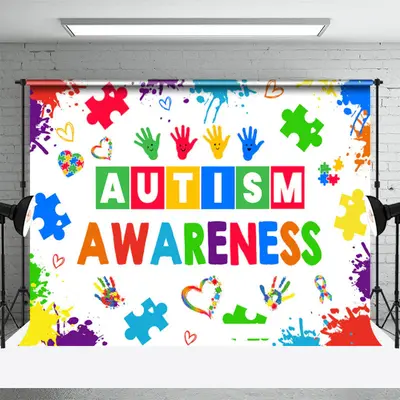 Colorful Ink Hand Print Autism Awareness Backdrop - Aperturee