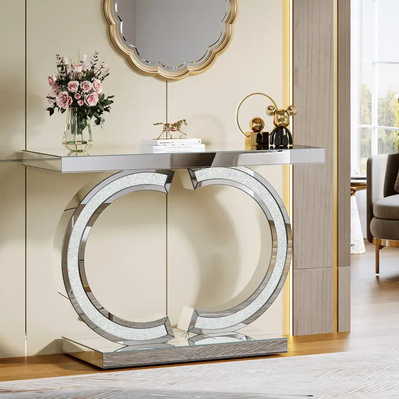 Tribesigns Mirrored Console Table, Modern Silver Entryway Table, 39-inch Glass Sofa Table  with Mirror Finish for Entrance, L...