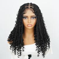Wiggins Hair 16 Inch Box Braided Wigs Full Lace Front Wig Synthetic Long Braided Wig Synthetic Braided Wigs With Boho Curly E...