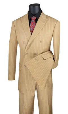 Vinci Men's 2 Piece Banker Pinstripe Double Breasted Suit Outlet