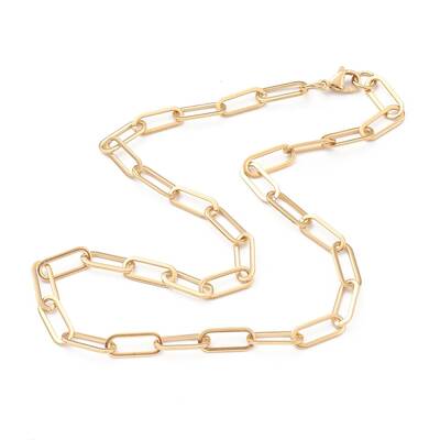 PVD Vacuum Plating 304 Stainless Steel Paperclip Chain Necklaces