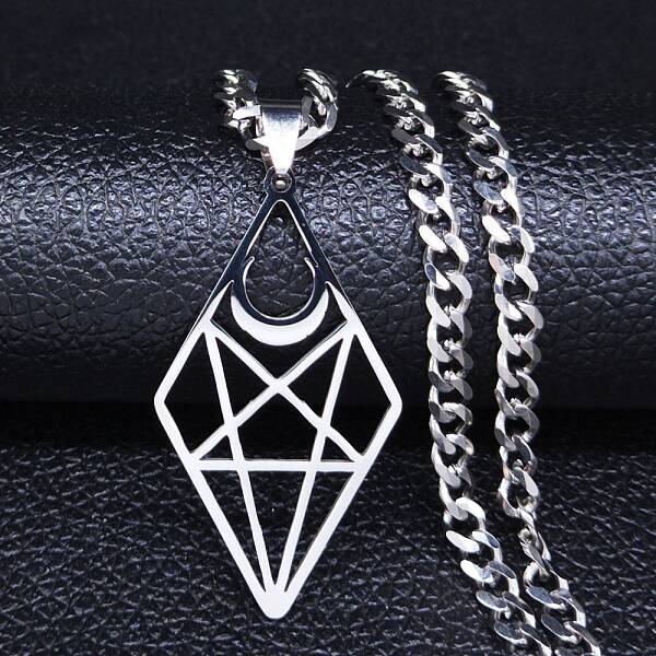 Hollow Out Diamond Moon 304 Stainless Steel Pendant Necklaces for Men Women