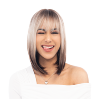 13-Inch Light Ash Blonde Reverse Ombré (Scorched Brown Roots) Straight Synthetic Wig | 【Heat Resistant】【Cap Included...