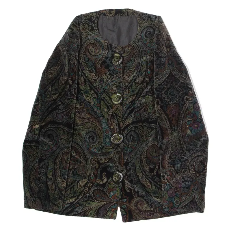 Womens Blazer Jacket Black Velvet 90s Paisley L