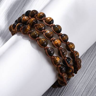 Natural Tiger Eye Round Beaded Multi-strand Bracelets for Men Women