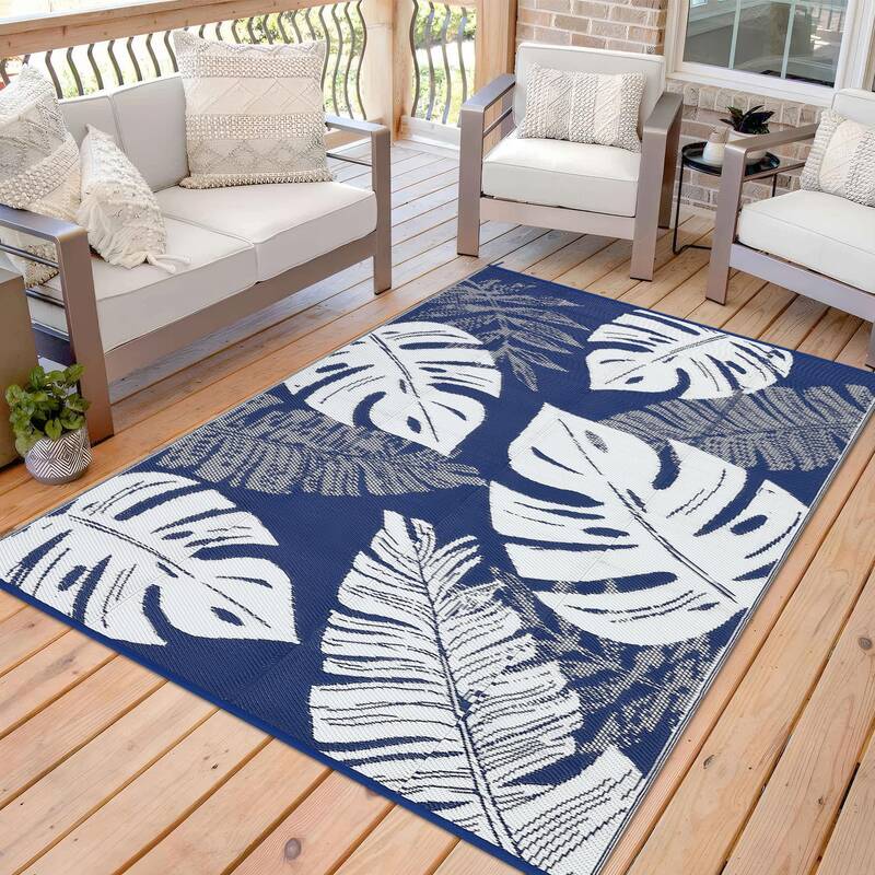 Garvee Outdoor Dark Blue 10x20 Ultra Large Area Rug Non-Slip Waterproof Plastic Outdoor Mat Fade-Resistant Stain-Resistant Ca...