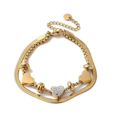 Stainless Steel Crystal Rhinestone Heart Multi-strand Bracelets for Women