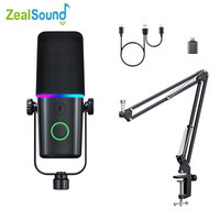 ZealSound XLR/USB Dynamic Microphone for Podcast Recording, PC Computer Gaming Streaming Mic with RGB Light, Mute Button, Hea...