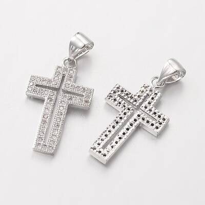 Cross Brass Micro Pave Cubic Zirconia Pendants