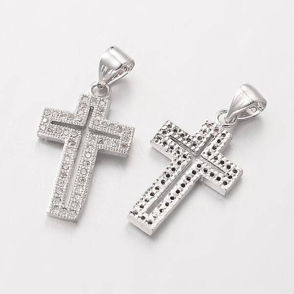 Cross Brass Micro Pave Cubic Zirconia Pendants