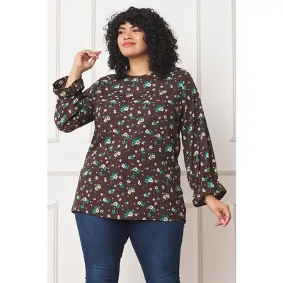 EG fashion Plus Floral Ruffle Sleeve Tunic