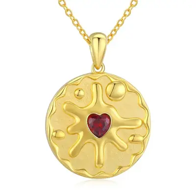 Sterling Silver with Yellow Gold Plated Heart Cubic Zirconia Round Pendant Necklace