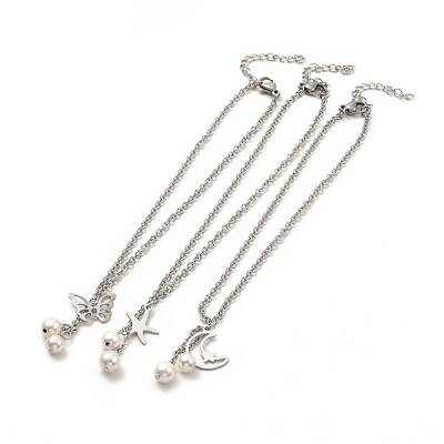 CCB Pearl & 304 Stainless Steel Charm Anklet for Women