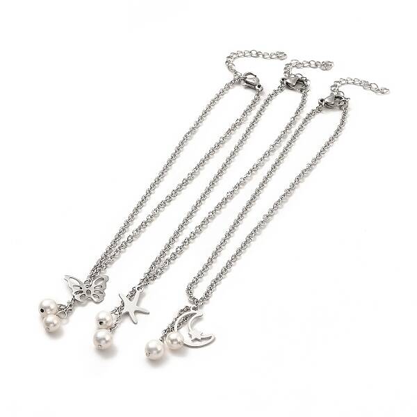 CCB Pearl & 304 Stainless Steel Charm Anklet for Women