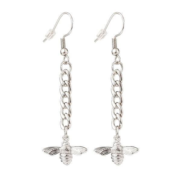 Curb Chains with Brass Charm Long Dangle Earrings