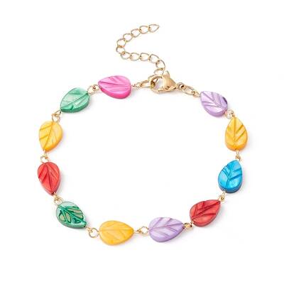 Natural Shell Leaf Link Chain Bracelet