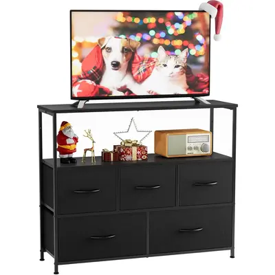 Dresser TV Stand with 5 Fabric Drawers, Media Console Table Entertainment Center with Open Storage Shelf Dresser for Bedroom/...