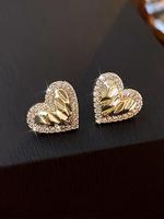 Rhinestone Decorated Heart Shaped Stud Earrings, Fashionable Jewelry for Women for Party, Daily Clothing Decor, Trendy All-ma...