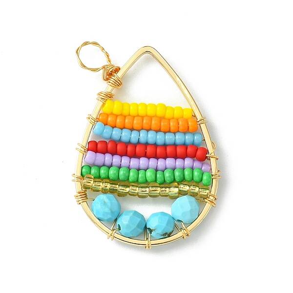 Dyed Natural Magnesite & Glass Seed Beaded Pendants