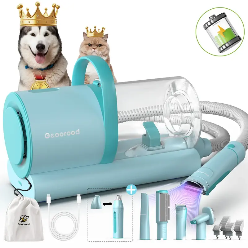 Geoorood Dog Cordless Grooming Vacuum Kit with Brush 10KPa Suction Force 1.6L Dust Collection Low Noise Cleaning #TikTokShopL...