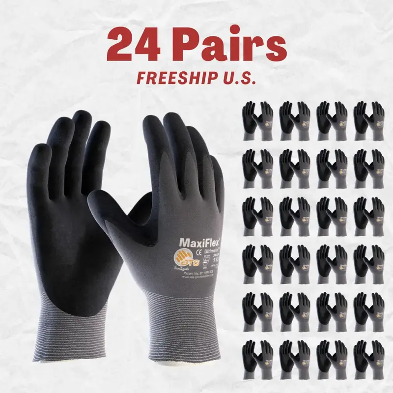 24 Pairs MaxiFlex Guantes de Construcción - MaxiFlex Gloves For Men  - Guantes Para Trabajo - MaxiFlex Men's Construction Gl...