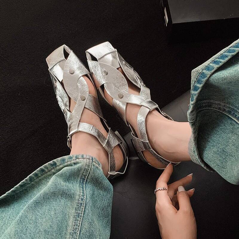CHIKO Lakelynn Square Toe Block Heels Flats Sandals