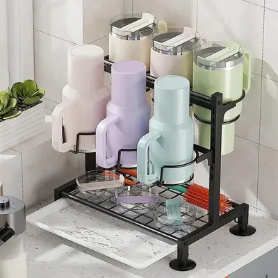 Cup Holder, 1 Count Multifunctional Kitchen Cup Storage Rack, Cup Drainer, Kitchen Accessories, Space Saving Storage Organiza...