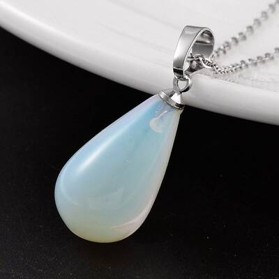Teardrop Platinum Tone Brass Opal Pendants