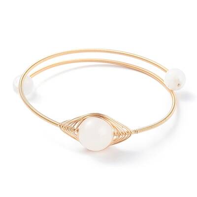 Natural Selenite Round Beaded Bangle