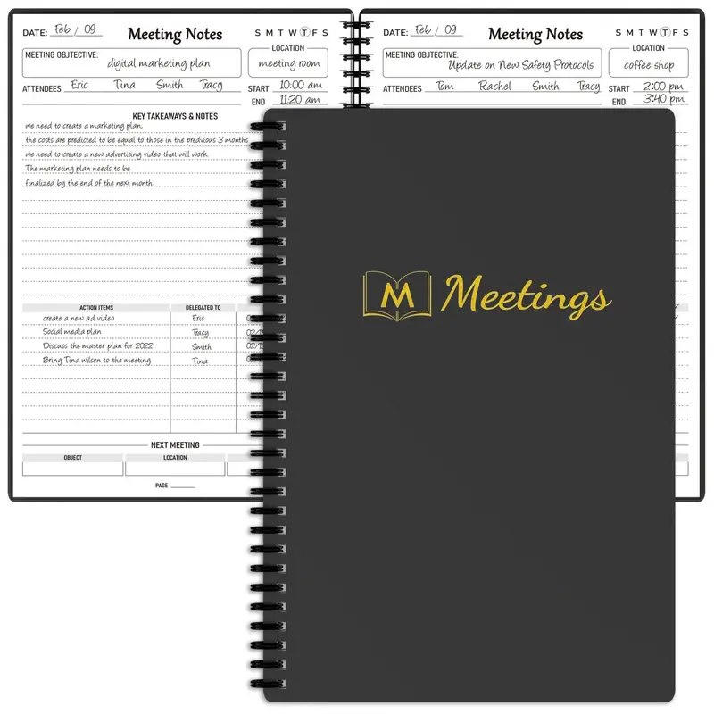 Business Meeting Notebook, 1 Count B5 Agenda Notebook with Insert 140 Pages & Waterproof Cover, Project Plan Notebook For Rec...