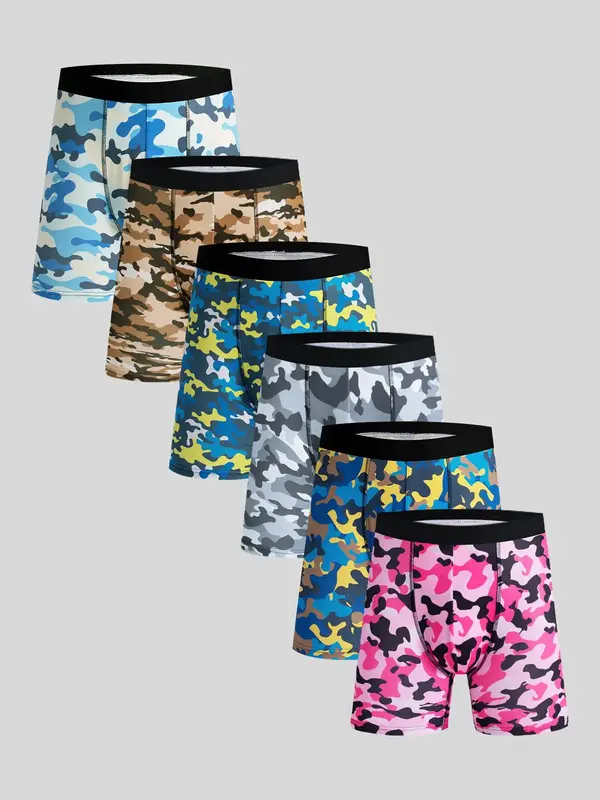 Men's Camo Print High Stretch Boxer Brief, Casual Comfy Breathable Underwear for Daily Wear, Mens Shorts for All Seasons