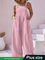 【Plus Size】 Solid Color Overalls Jumpsuit, Casual Comfy Wide Leg Suspender Jumpsuit for Daily Wear, Women's Plus Clothing...