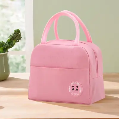 Cartoon Bear Pattern Lunch Bag, 1 Count Thermal Lunch Bag with Pocket, Portable Fresh Keeping Bag for School Work Travel Picn...