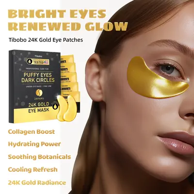 Tibobo 24PCS 24K Gold Eye Patches for Puffy Eyes Treatment,Eye Masks for Dark Circles and Puffiness, Non-lrritating Eye Mask ...
