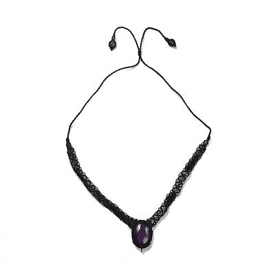 Natural Amethyst Oval Pendant Necklace