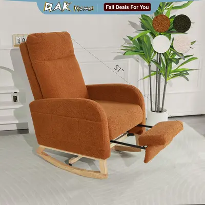 QAK 51‘’ Modern Rocking Chair Nursery, Comfy Glider Nursery Chair with Foot Rest, Upholstered Rocker with Pocket, Living ...