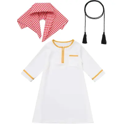Muslim Baby Boys Kaftan Thobe Set β Arabic Prayer Robe with Head Scarf & Belt for Ramadan & Eid Modesty Islamic