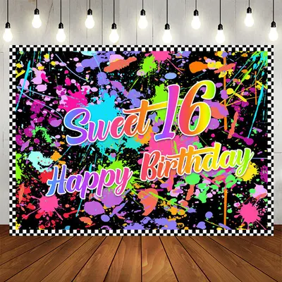 Aperturee Colorful Graffiti Sweet 16 Birthday Backdrop